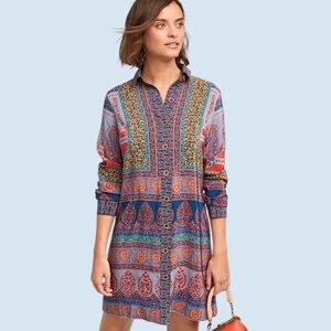 Anthropologie Maeve Casablanca Silk Shirtdress Boho